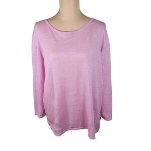Kinross 100% Linen Knit Sweater L Pink Lagenlook Coastal Grandma Quiet Luxury